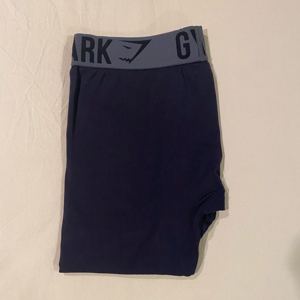 Gymshark Black Leggings with Grey Waistband and Black Letters Size Small